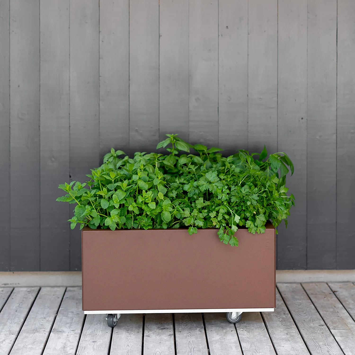 BEDD odlingslåda med ben/hjul, Rostlack 60x60x25 cm