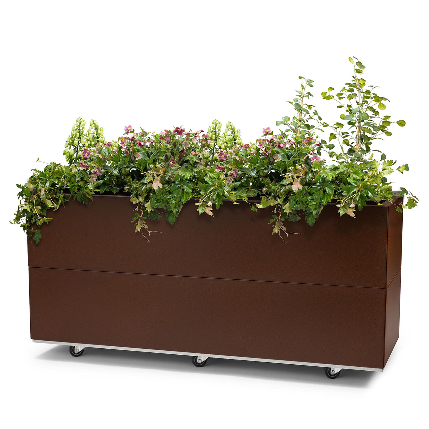 BEDD odlingslåda med ben/hjul, Rostlack 120x40x50 cm