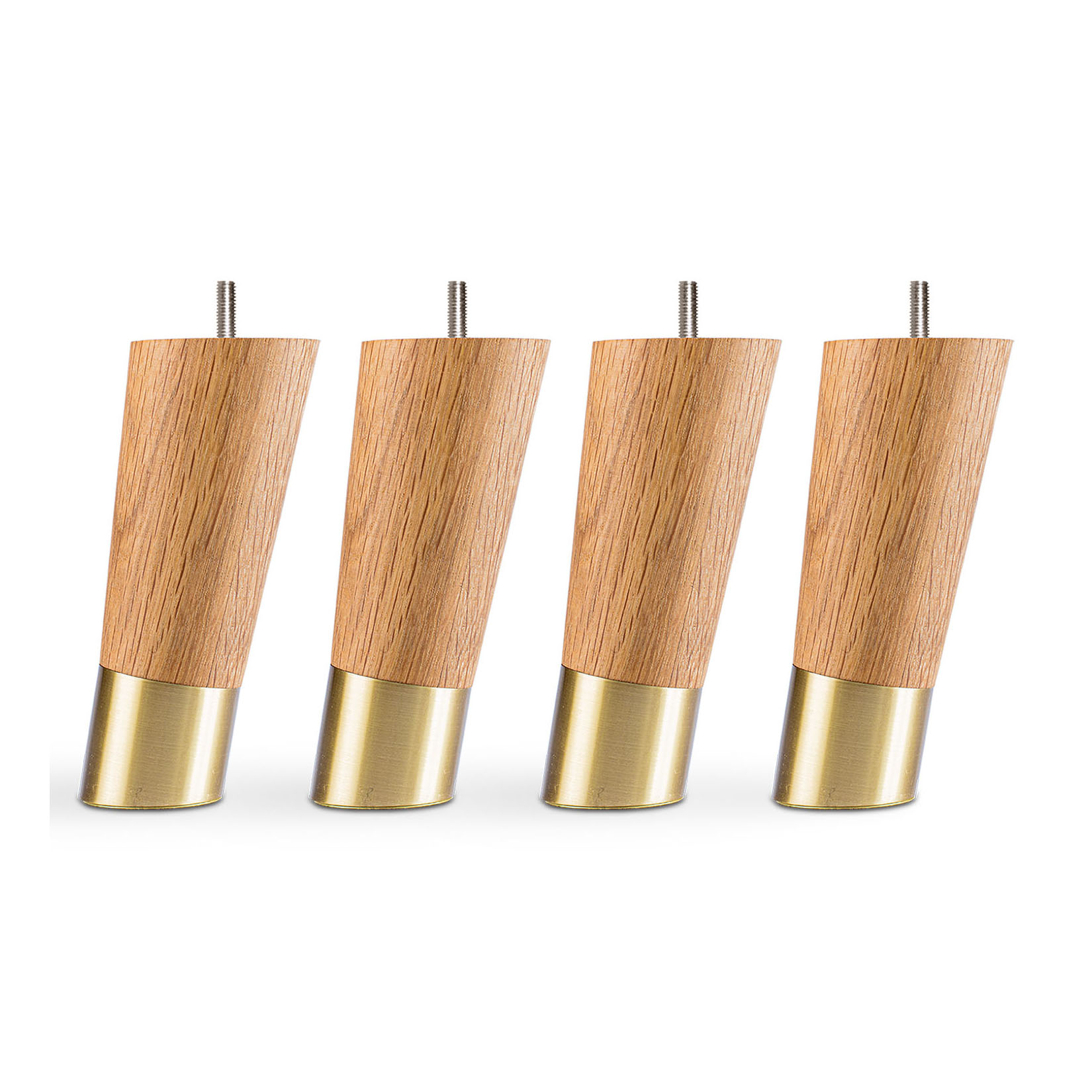 Runda lutande sängben - ek/mässing, 12 cm