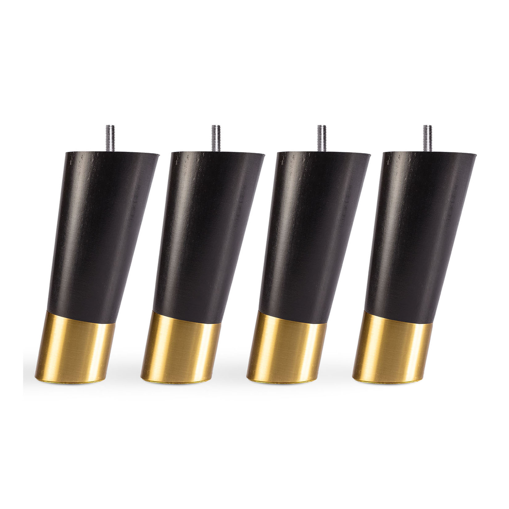 Runda lutande sängben - svart/mässing, 12 cm