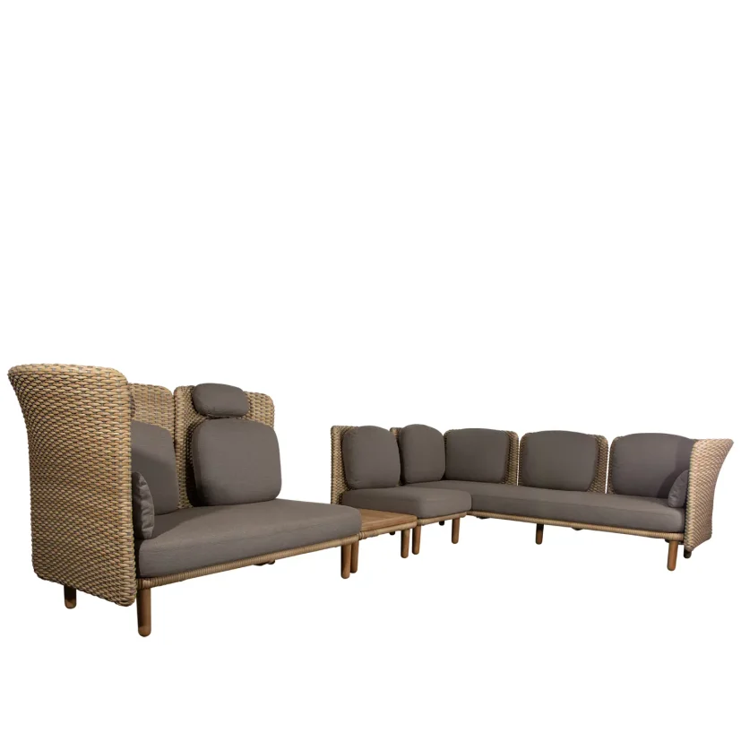 Arch hörnsoffa låg & hög med sidobord natur/taupe