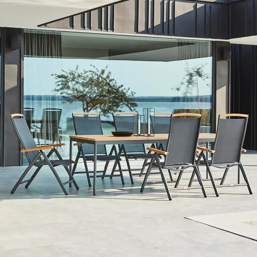 Andy/Nox matgrupp antracit/teak, 6 stolar 238x90 cm