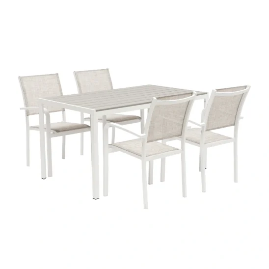 Hånger matgrupp vit/gråbeige - 4 stapelstolar, 140x90 cm