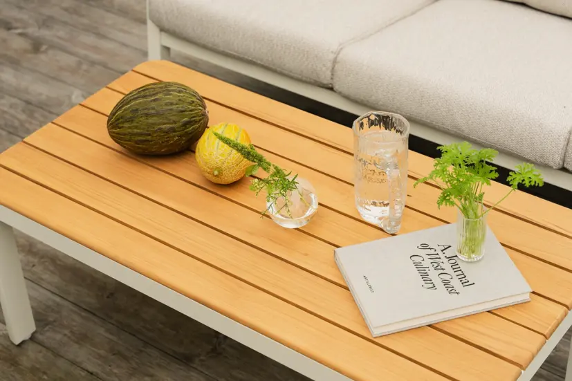 Verona hörnsoffgrupp Natur twist/Beige inkl soffbord teak