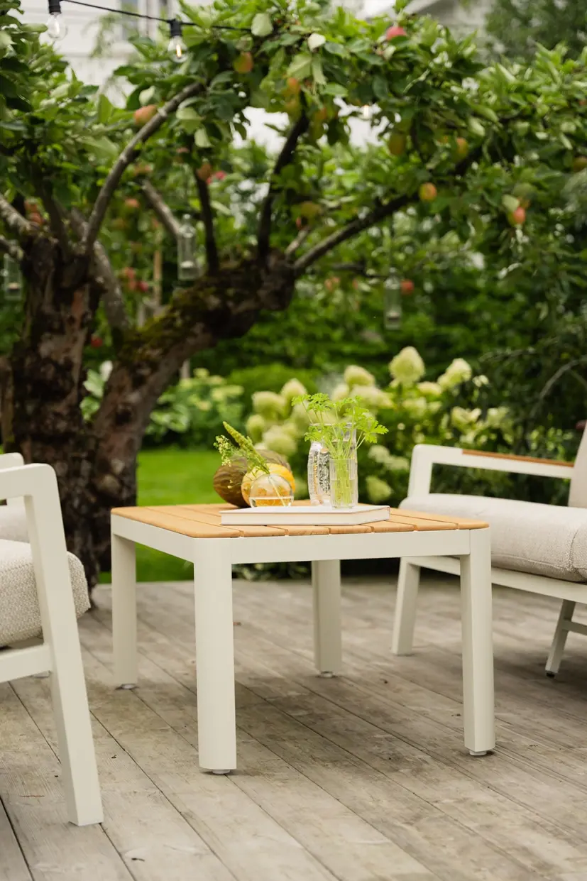 Verona hörnsoffgrupp Natur twist/Beige inkl soffbord teak