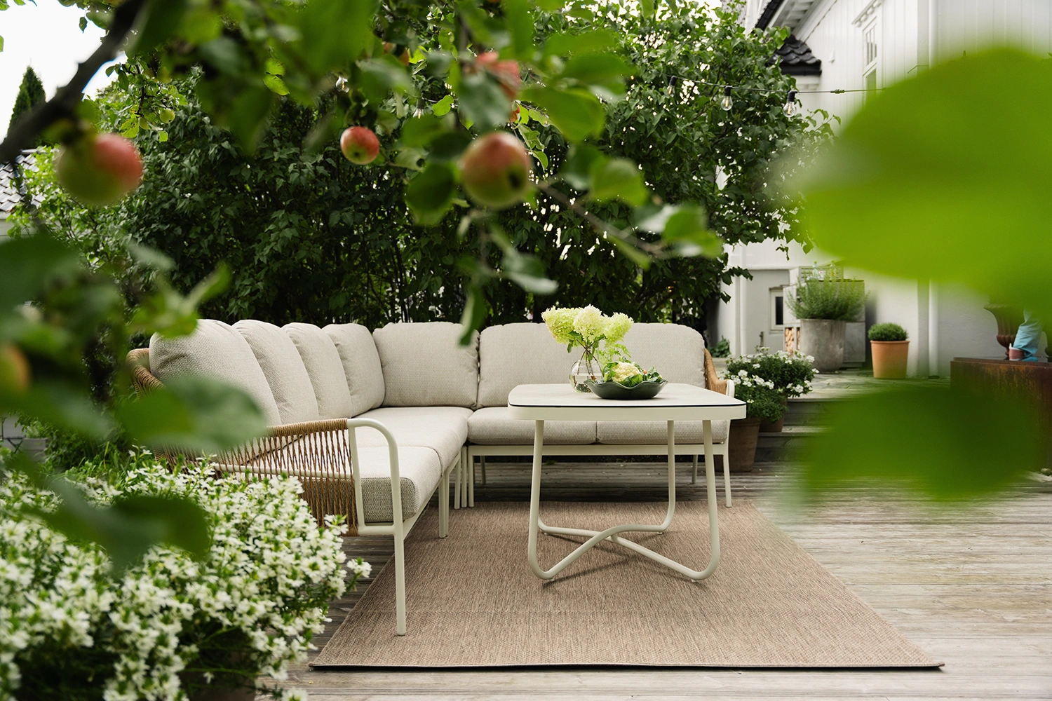 Olivia hörnsoffgrupp med bord - cream/natur/beige