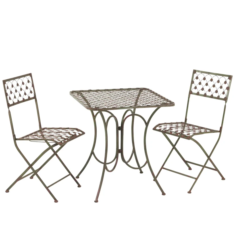 Cafébord Blomster smidesjärn rostgrön 70x70 cm