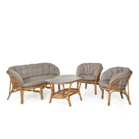 Bahamas 3-sitssoffgrupp med ovalt bord, honung/beige