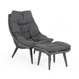 Tarragona fåtölj antracitgrå/mörkgrå allvädersdyna inkl. fotpall