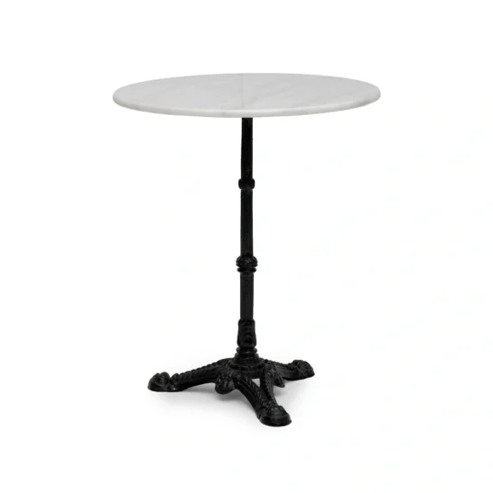 Krögaren cafébord med gjutet stativ och marmorskiva.