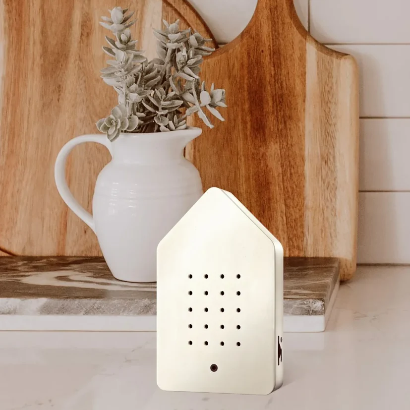 Relaxound Birdybox speldosa fågelkvitter vit jesmonite