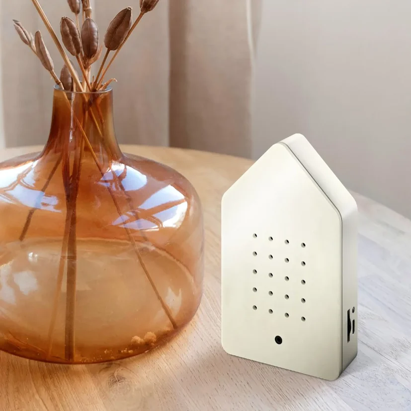 Relaxound Birdybox speldosa fågelkvitter vit jesmonite