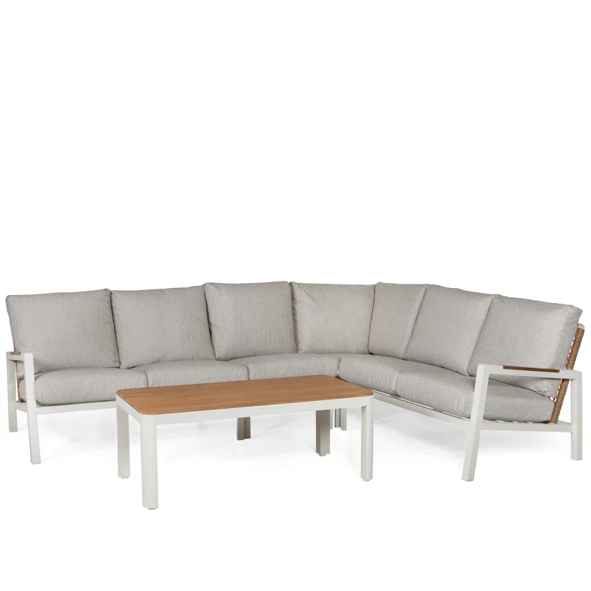 Verona hörnsoffgrupp Natur twist/Beige inkl soffbord teak