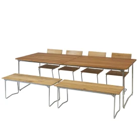 Klassikergrupp teak / varmförzikat - 4 Stol 1, 2 Bänk 8, B31 230 cm
