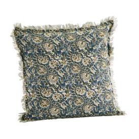 Kuddfodral med fransar blå/grön 50x50 cm