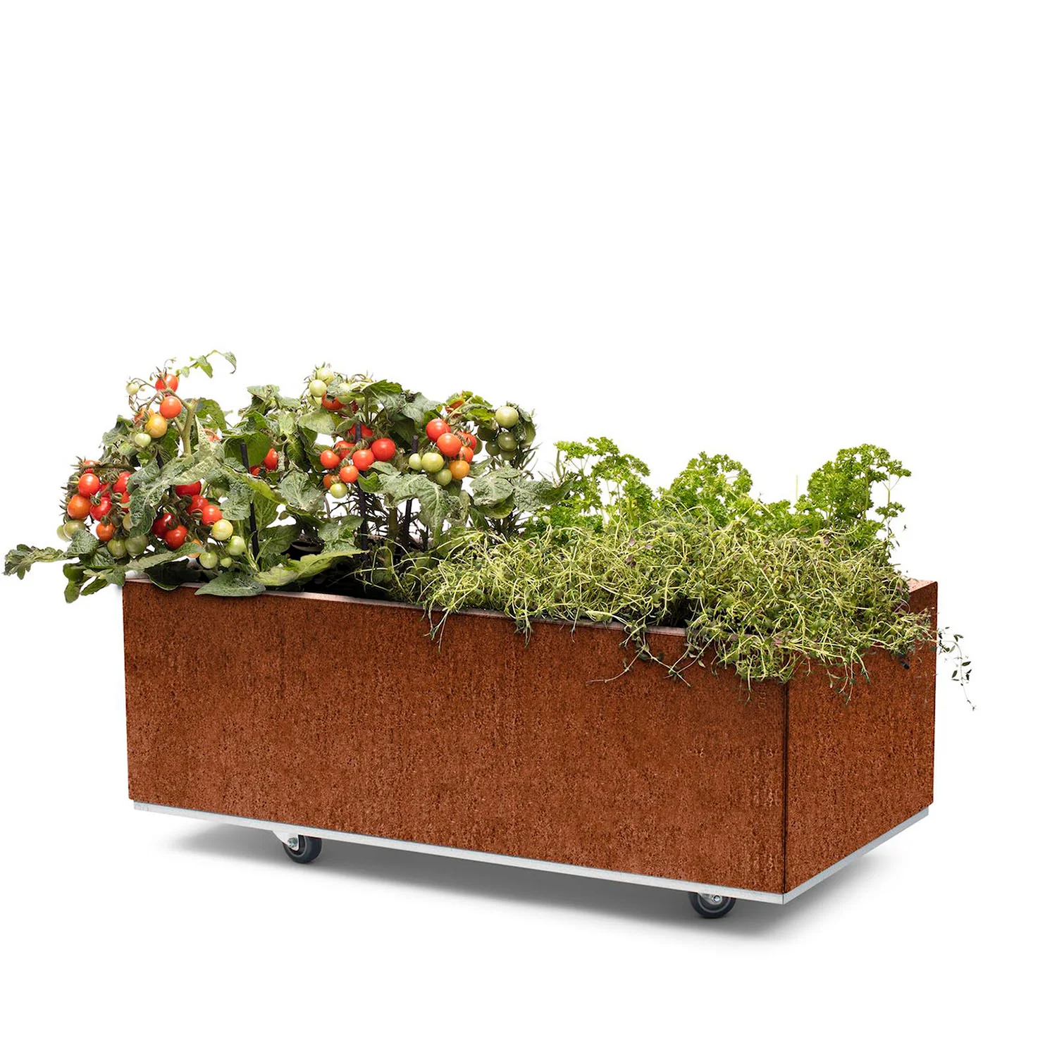 BEDD odlingslåda med ben/hjul, naturrost 80x40x25 cm