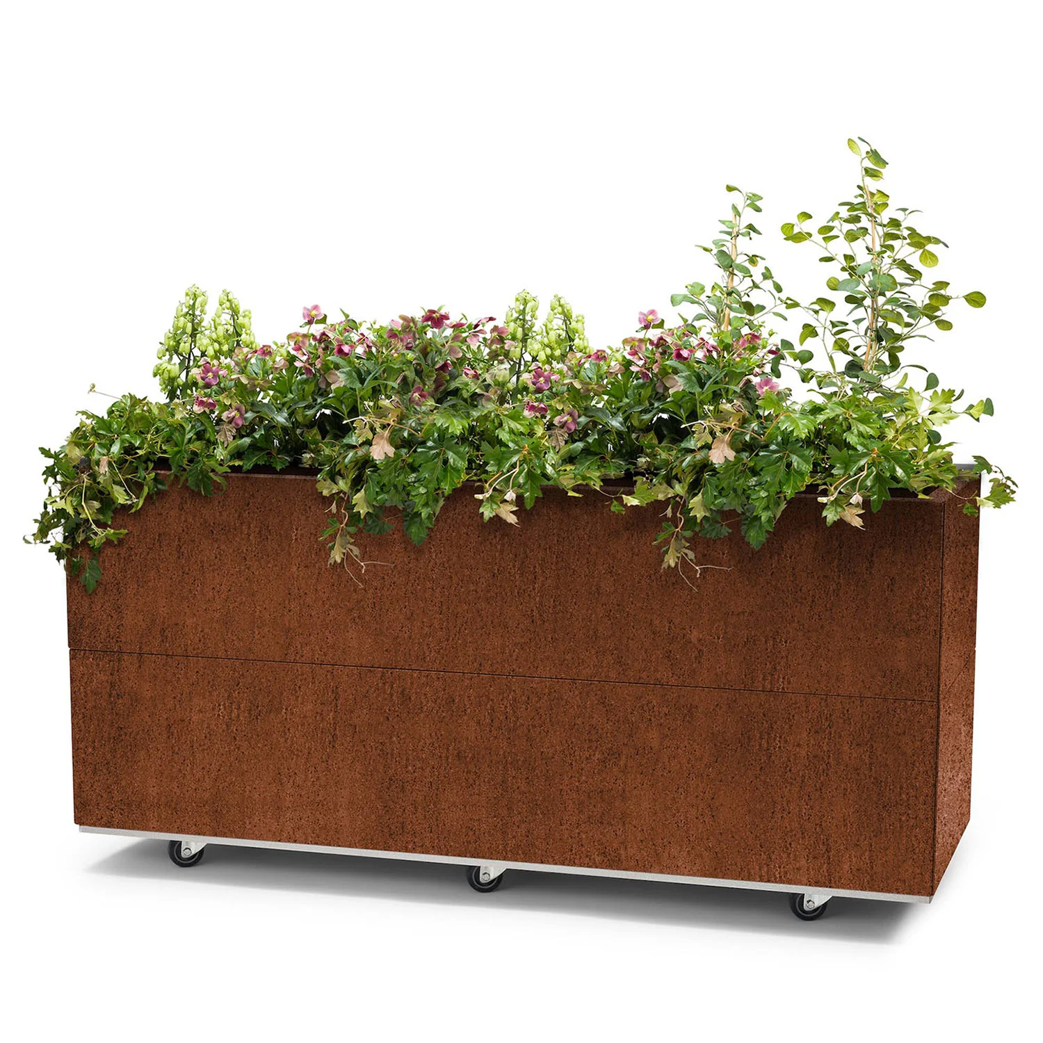 BEDD odlingslåda med hjul/ben, naturrost 120x40x50 cm