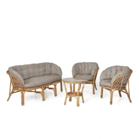 Bahamas 3-sitssoffgrupp med runt bord, honung/beige