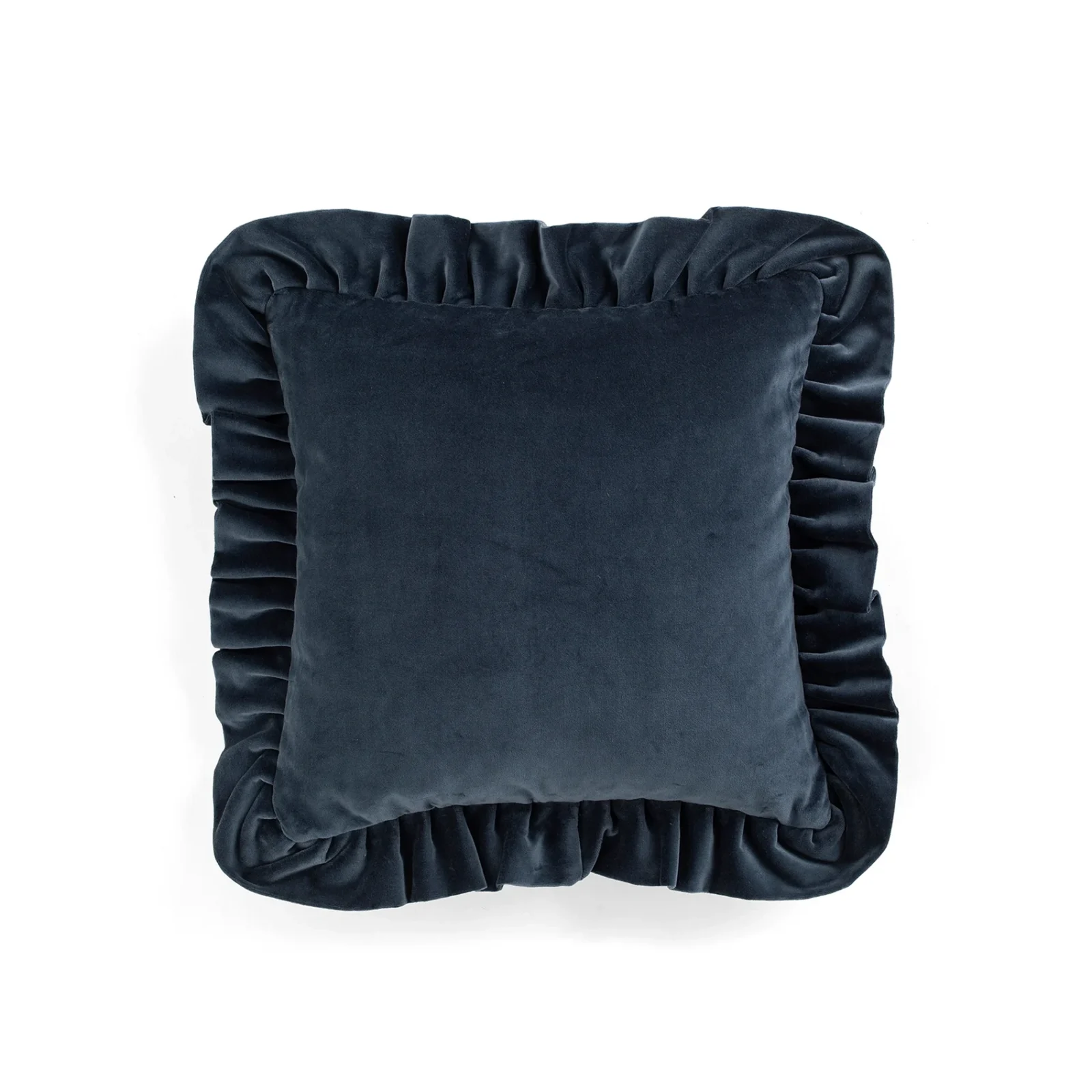 Kuddfodral i sammet med volang - denimblå, 48x48 cm