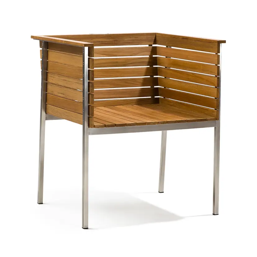 Häringe karmstol stål/teak/svart konstskinn
