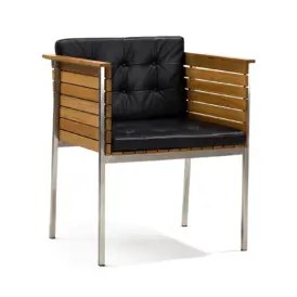 Häringe karmstol stål/teak/svart konstskinn