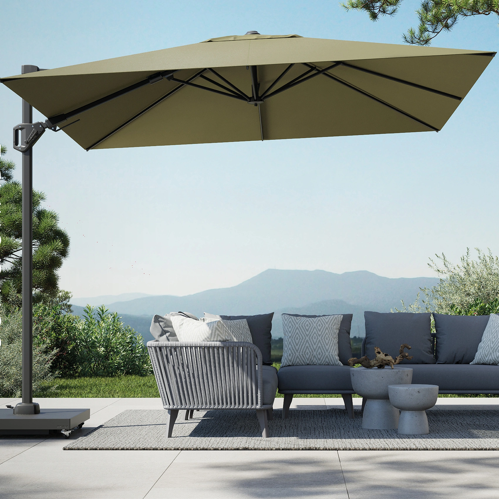 Challenger T² Premium hängparasoll - antracit/lush green, 300x300 cm