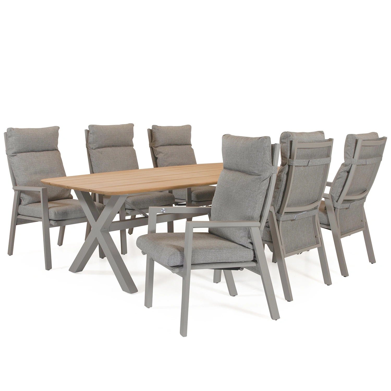 Palau/York matgrupp khaki/teak - 6 stolar - 220x100 cm