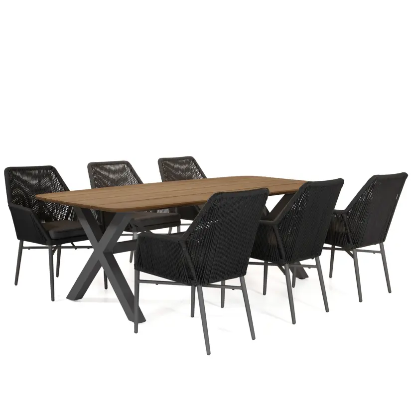 York matbord antracit/teak 220x100 cm