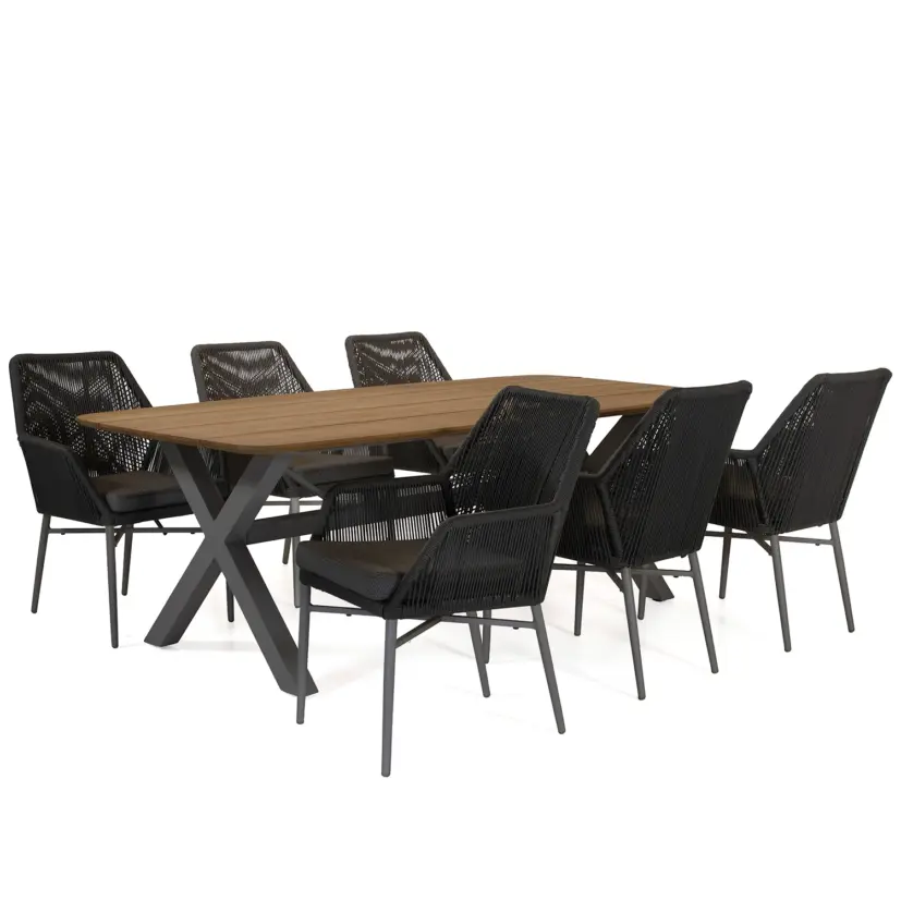 York matbord antracit/teak 220x100 cm