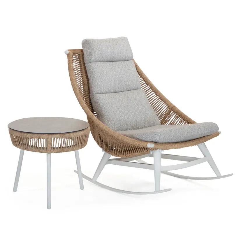 Olivia sidobord Cream/Natur Twist/Sand 3D-print Ø50 cm
