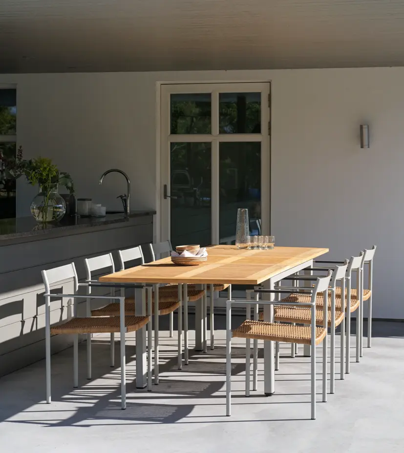 Lyon matbord ljusgrå/teak 194-252x92 cm
