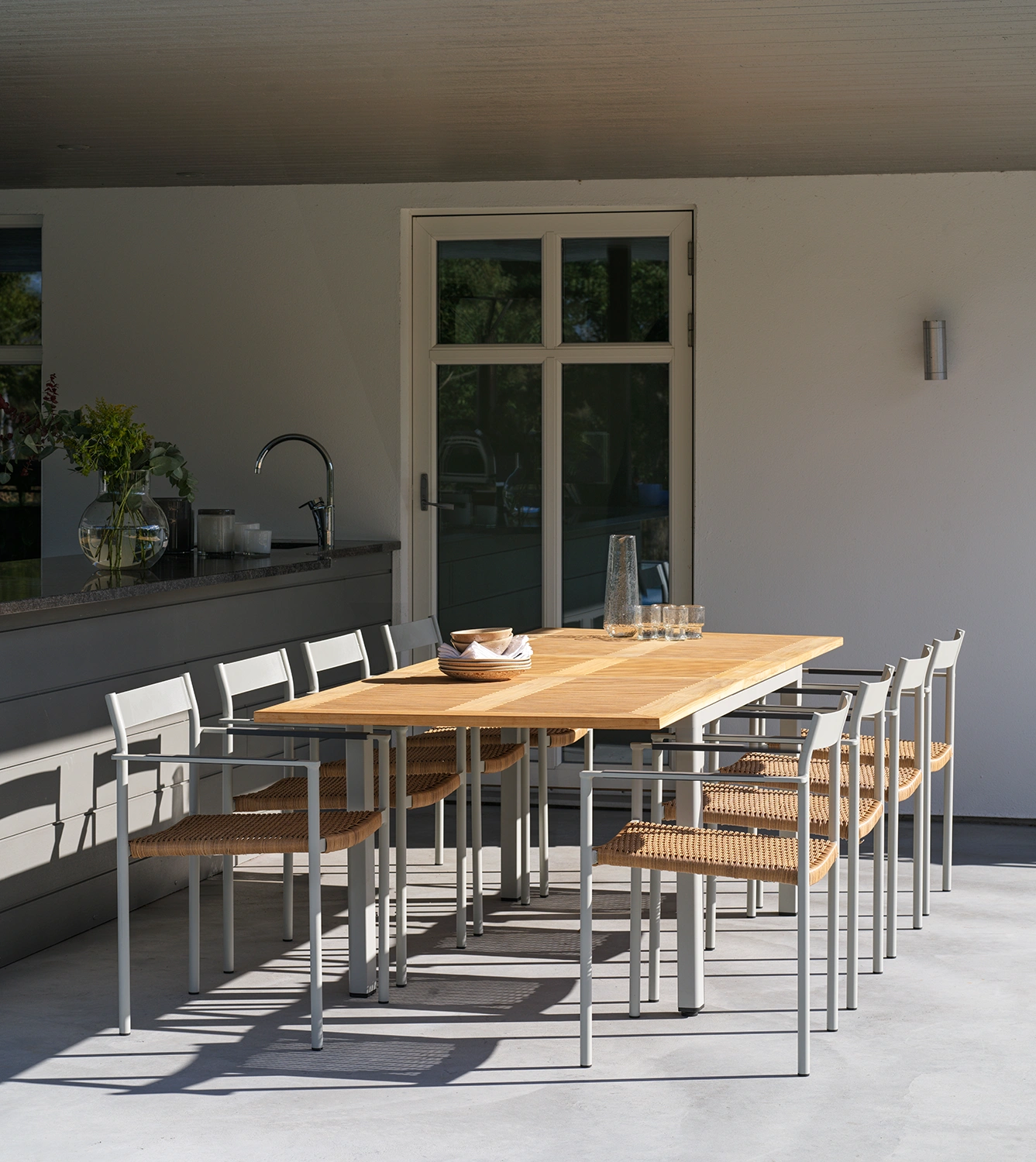 Lyon matbord ljusgrå/teak 194-252x92 cm