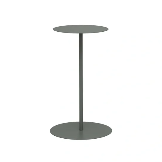 Jet Set sidobord i färgen grågrön, diameter är 35 cm och höjd 74 cm.