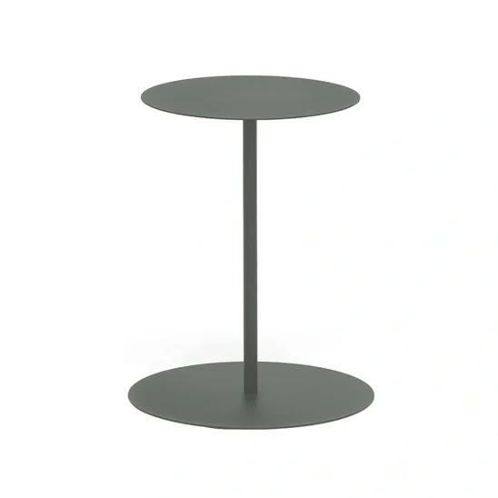 Jet Set sidobord i färgen grågrön, diameter är 35 cm och höjd 50 cm.