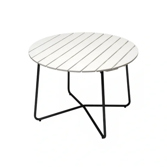 9A 100 matbord med skiva i vitt och svart stativ.