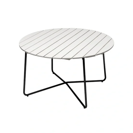 9A 120 matbord med skiva i vitt och svart stativ.