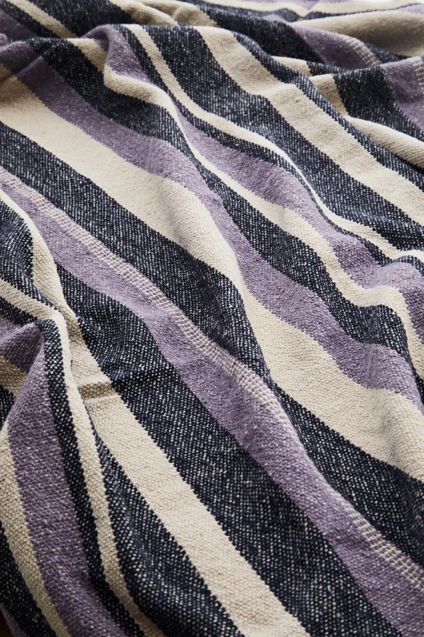 Pläd Återvunnen Bomull lila/mörkblå/offwhite, 125x175 cm