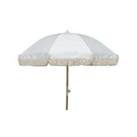 Parasoll med frans - beige, Ø200 cm