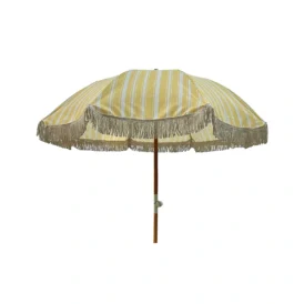 Parasoll med frans - gul/vit, Ø200 cm