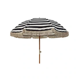 Parasoll med frans - svart/vit, Ø200 cm
