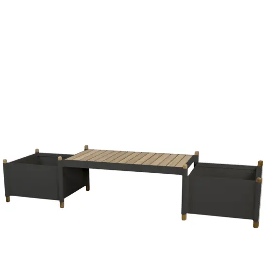 Sticks bänk inkl. 2 odlingslådor, lavagrå/teak