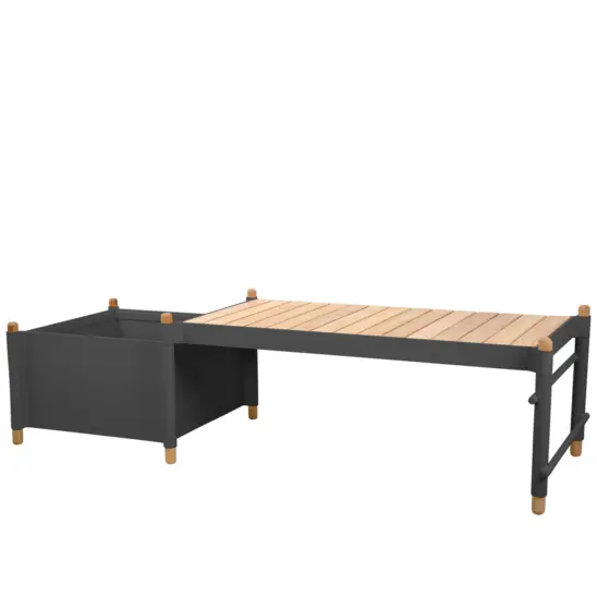 Sticks bänk inkl. odlingslåda, lavagrå/teak