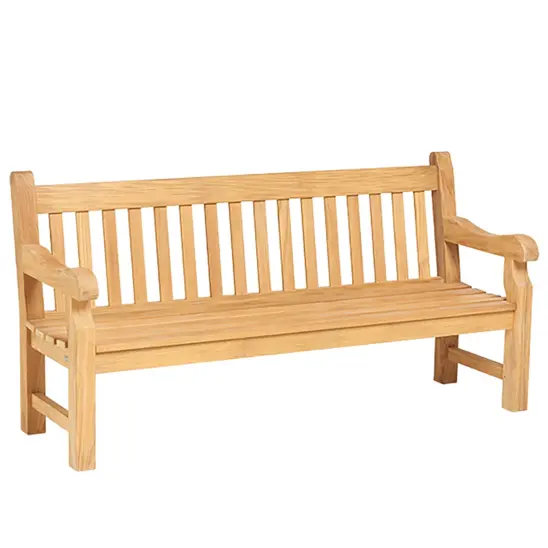 Baron trädgårdssoffa i teak, fotad snett framifrån.