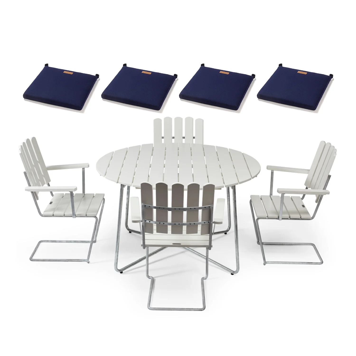 Klassikergrupp vit ek, Ø100 cm 4+1, inkl. dynor