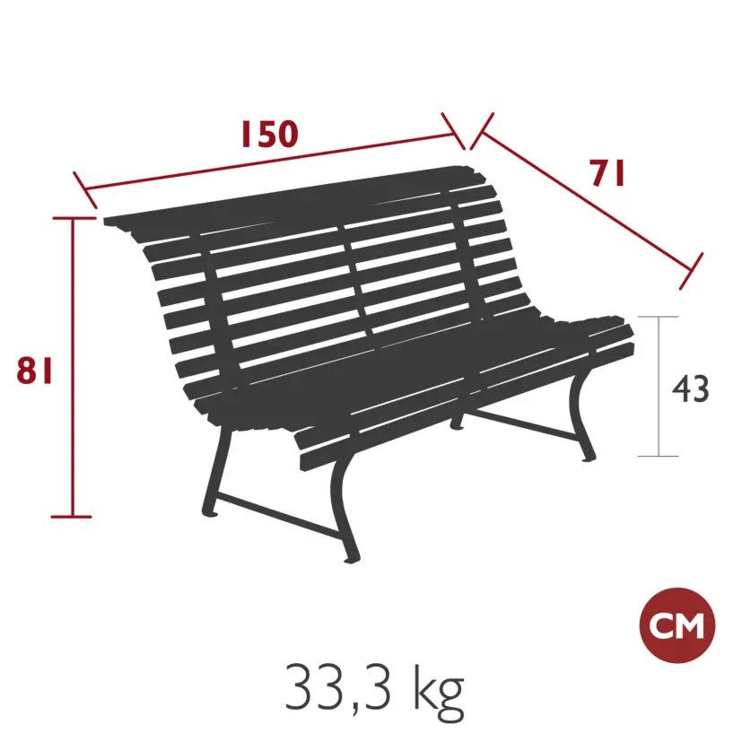 Louisiane parksoffa liquorice, 150 cm