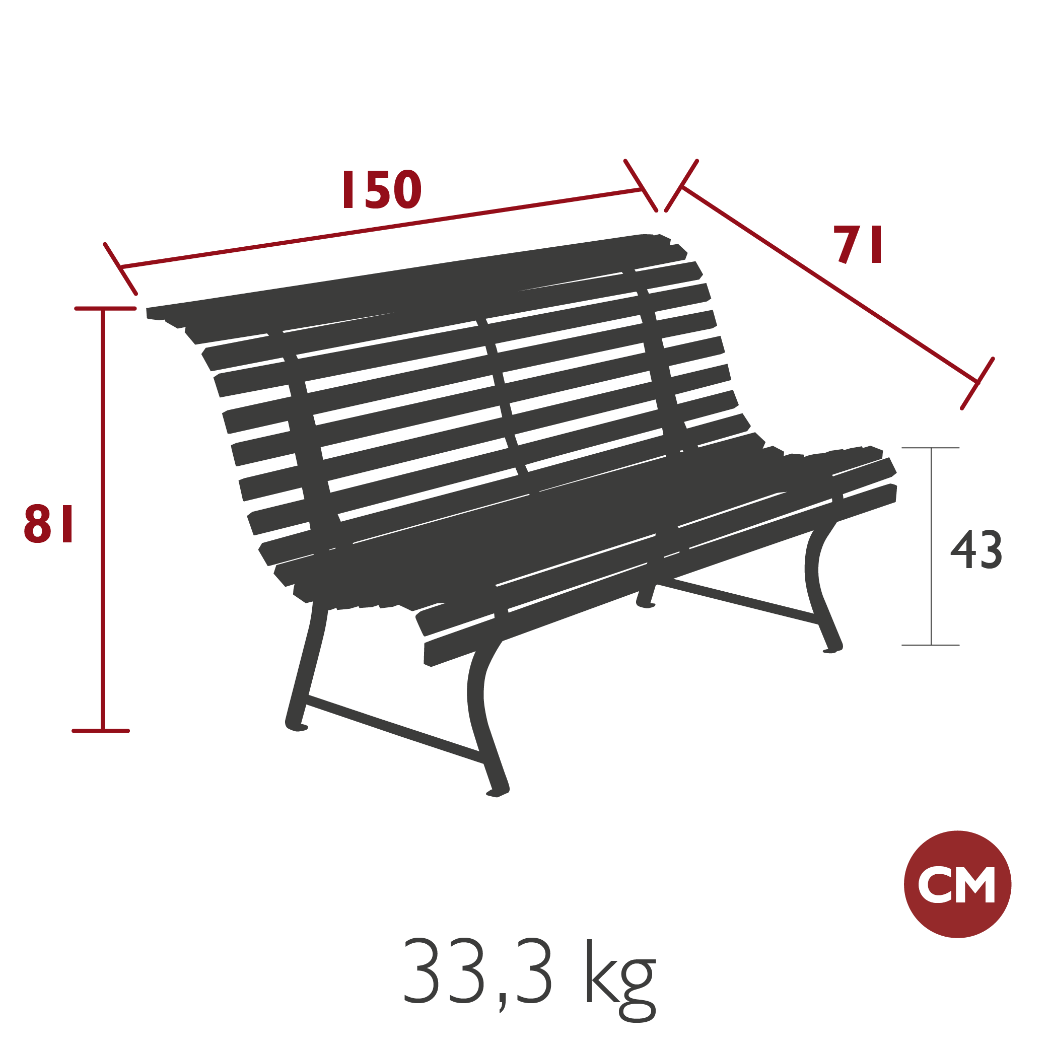 Louisiane parksoffa liquorice, 150 cm