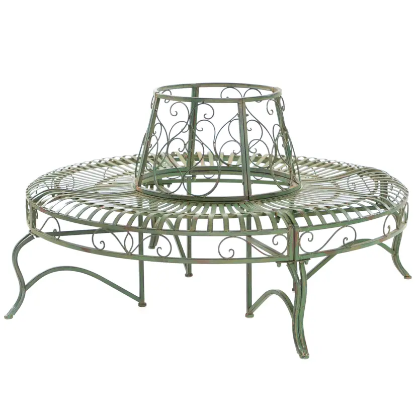 Trädbänk smidesjärn grön, Ø140 cm