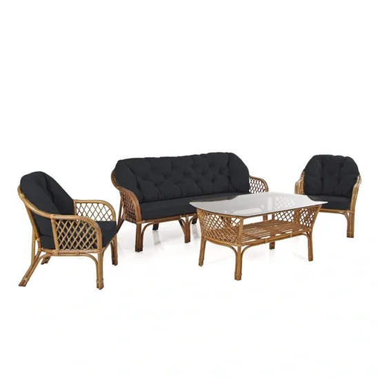 Sabina 3-sitsgrupp med svarta dynor.