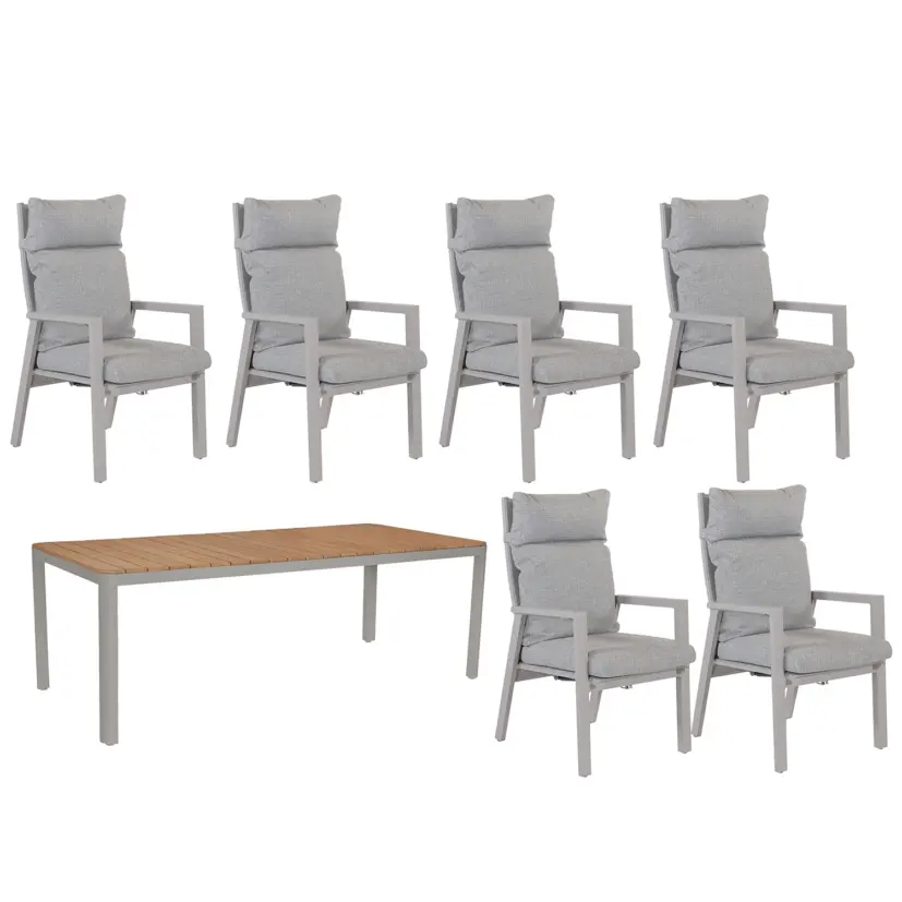 Palau/Verona matgrupp khaki/teak, 6 stolar 220x100 cm