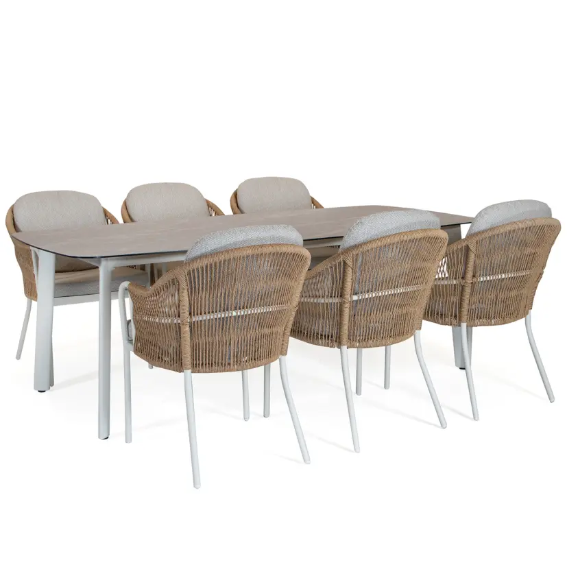 Olivia/Malton matgrupp cream/greige, 6 stolar 220x100 cm